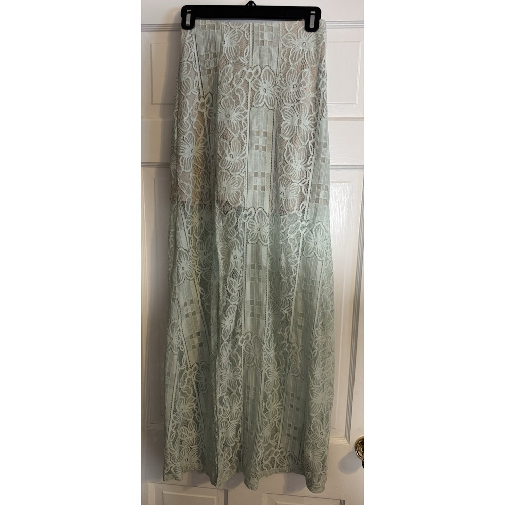 Lulus Special Moments Boho Festival Sage Green Lace Maxi Skirt Women's XS